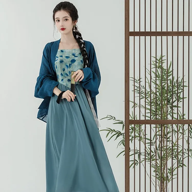 2023春夏新款中国风女装改良汉服连衣裙新国风外套吊带裙两件套装