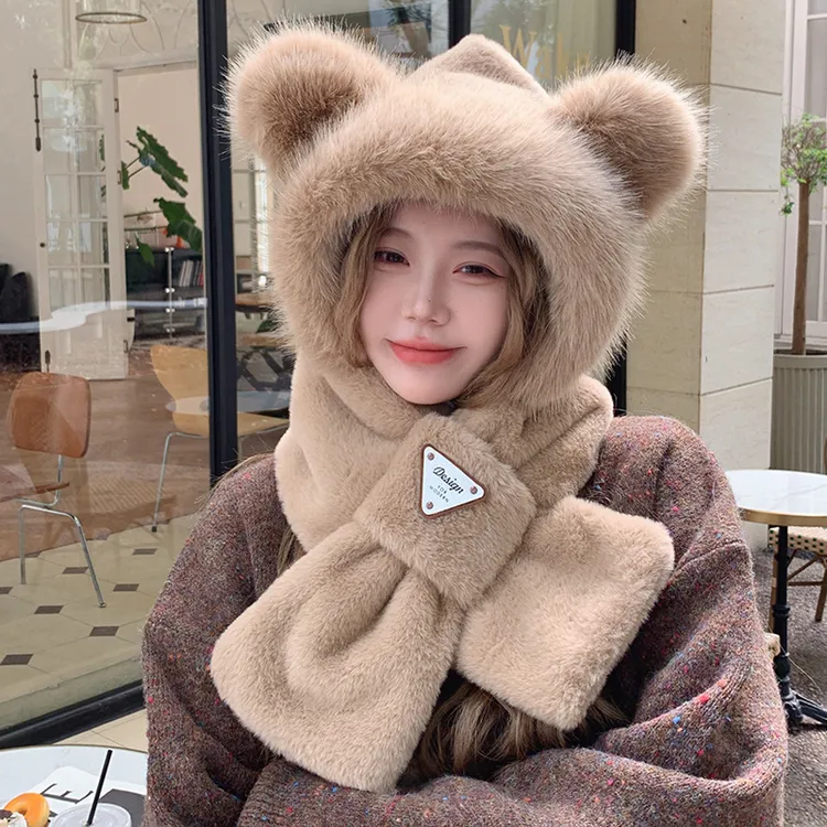 帽子女秋冬百搭加绒加厚防风围巾口罩一体护耳骑车防寒保暖帽
