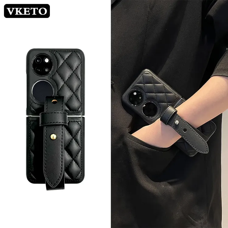 华为p50pockets折叠手机壳皮质黑pocket2手腕带purax适用mixflip2