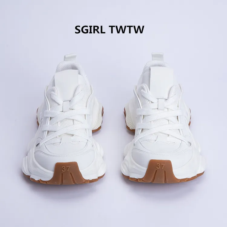 SGIRL TWTW2024新款真皮厚底运动休闲鞋潮酷百搭系带防滑老爹鞋女