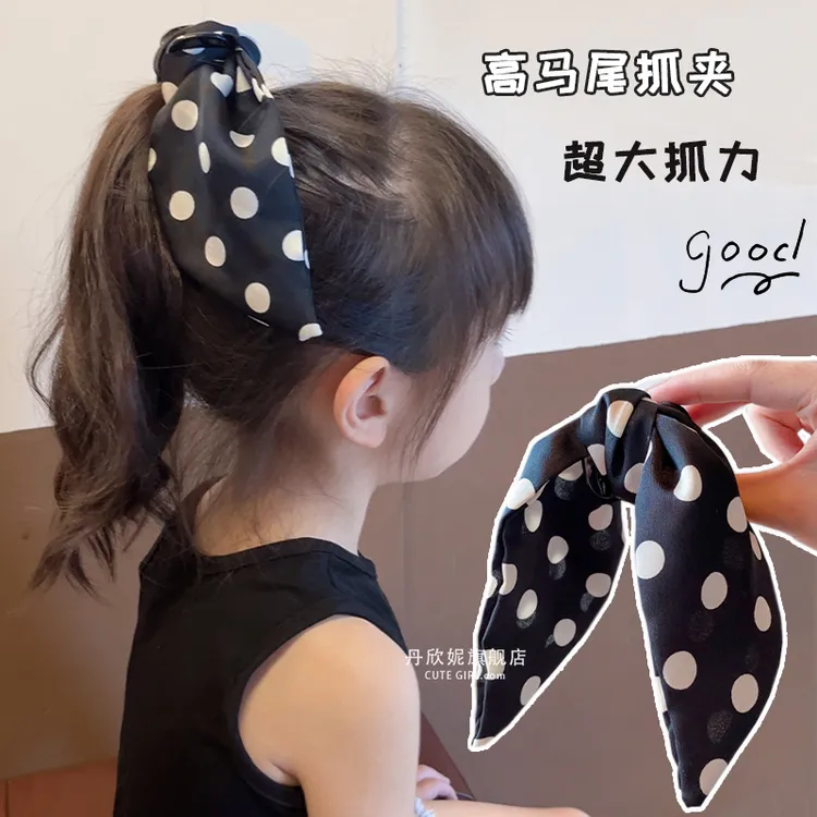 儿童抓夹小女孩高马尾发夹韩国简约波点新款女童高级蝴蝶结发饰