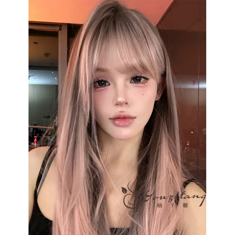 小圆专属-【白桃乌龙】加大头皮染色假发女内扣直发层次自然全头