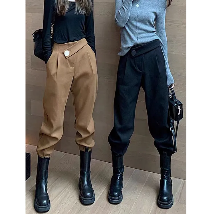 2025显瘦高腰休闲口袋微弹力休闲裤秋冬宽松春秋工装裤小个子