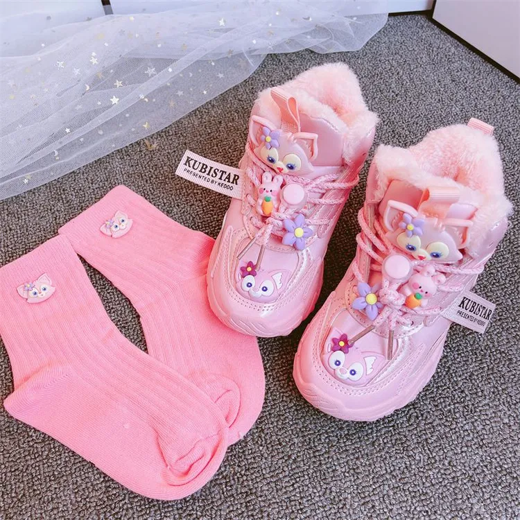 2024年女童秋冬卡通时尚高帮运动鞋韩版软底保暖女宝宝公主休闲鞋