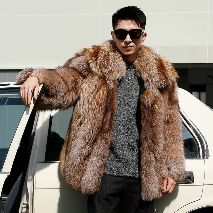 外套男2024新款高级感时尚皮毛一体真毛大衣潮真皮中长款保暖翻领