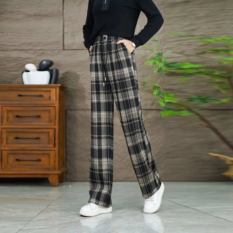 2023冬季新款加绒加厚窄版阔腿裤显瘦高腰百搭时尚保暖垂感直筒裤