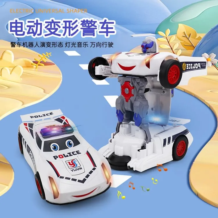 变形警车儿童电动玩具变形机器人汽车玩具变形车玩具男女孩玩具