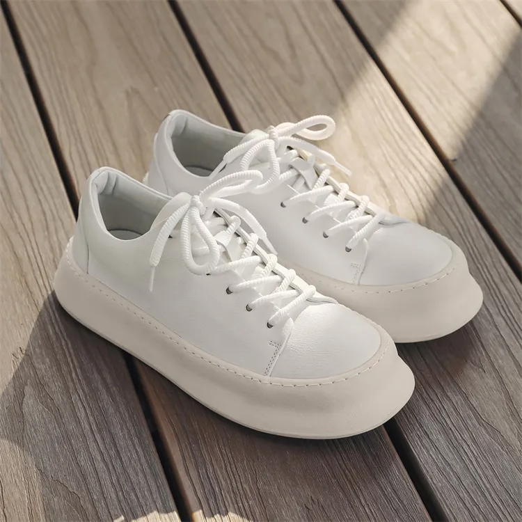 真皮男士鞋子2024新款休闲鞋高级感板鞋白色厚底鞋百搭低帮小白鞋