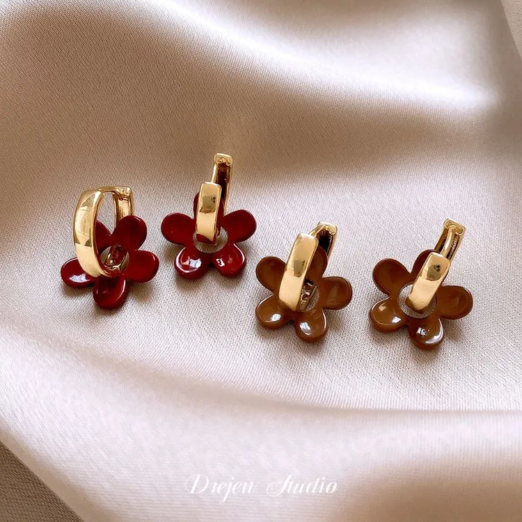 铜合金耳饰 花朵滴釉镂空耳环女小众设计感气质耳扣时尚百搭耳饰