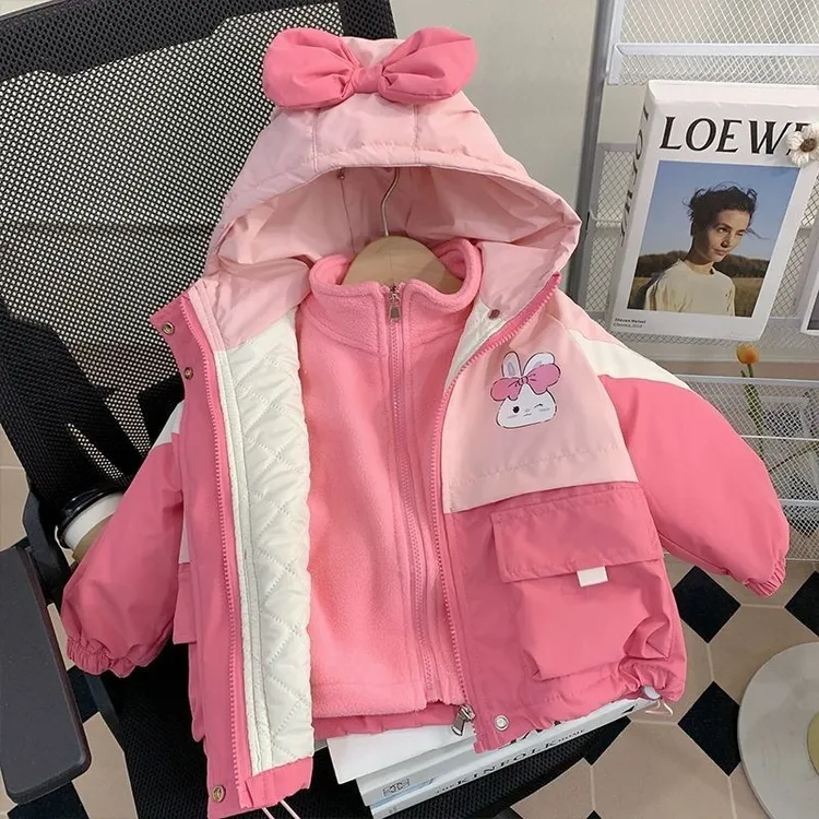 童装女童夹棉外套冲锋衣秋冬装2025新款洋气宝宝加绒可拆卸冬季