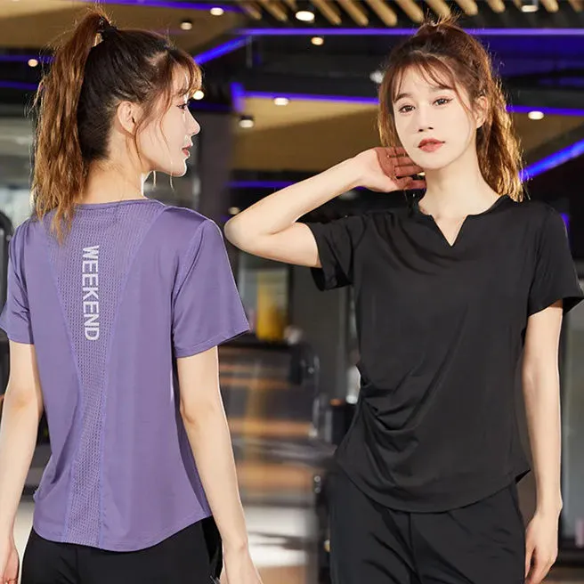 夏季薄款宽松大码运动短袖T恤女款健身跑步透气速干运动t恤上衣