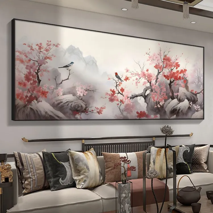 新中式山水画办公室国画茶室壁画客厅装饰画高档沙发背景墙挂画