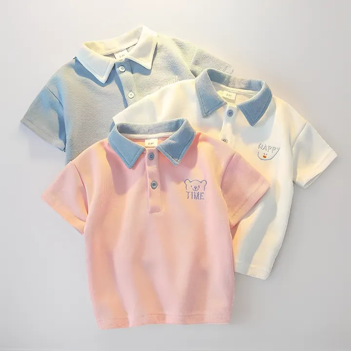 【棉质】男童短袖T恤夏季 半袖洋气卡通翻领印花儿童宝宝polo衫百搭