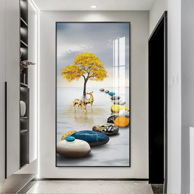入户时来玄关装饰画轻奢现代简约走廊过道壁画竖版大白墙客厅挂画