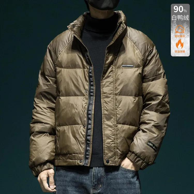 新国标90白鸭绒羽绒服男宽松大码2025年冬季新款防风保暖立领外套