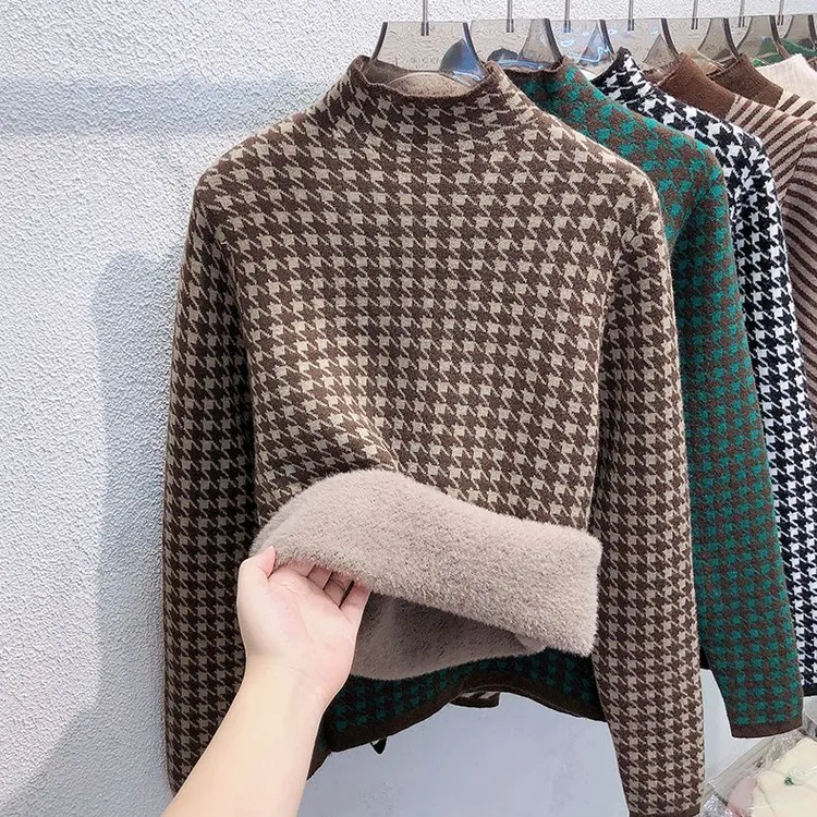 加绒加厚毛衣女士秋冬装高领一体绒保暖打底内搭2025新款高级好看