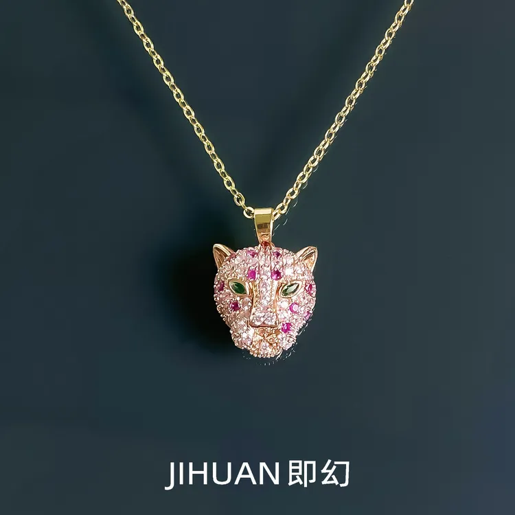 铜合金项链 ♦豹子E 欧风时尚轻奢项链 时尚彩色镶嵌坠链 XN-7222
