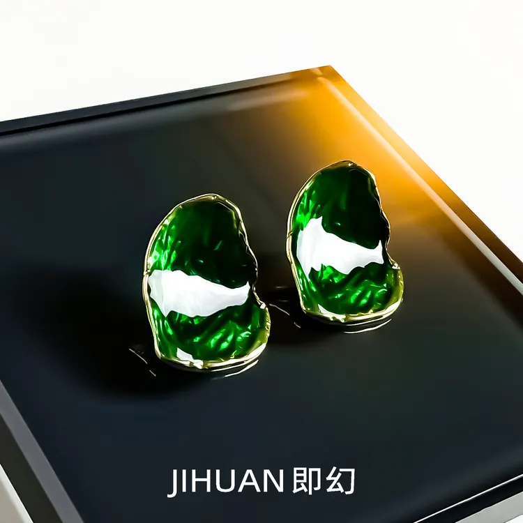 即幻 铜合金耳饰 ♦融化-绿  欧美风绿色景泰蓝工艺耳环 S-4548