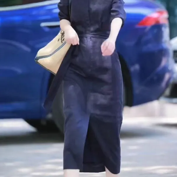 2025夏季气质轻奢高端女神范端庄大气系带显瘦棉麻女装显瘦连衣裙