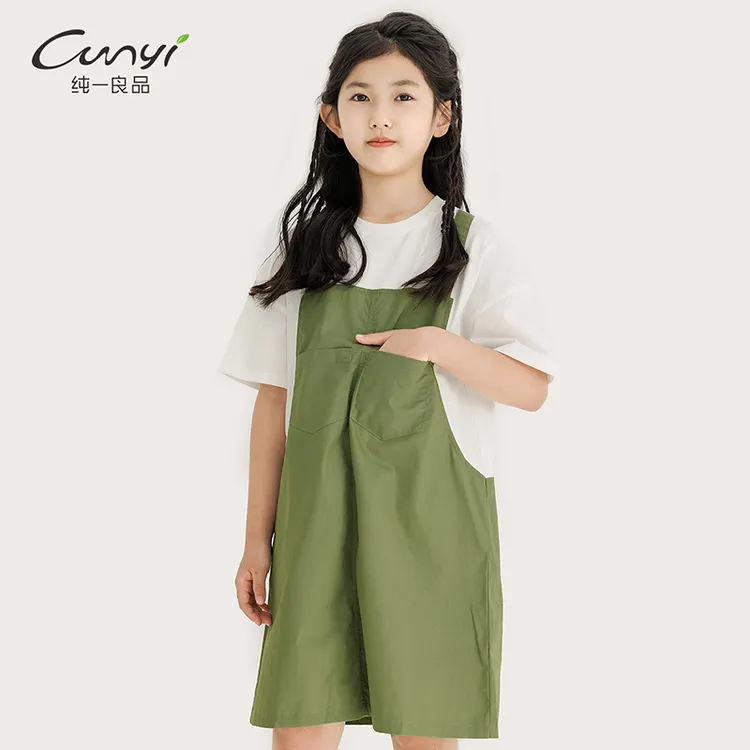 [特惠]童装女童假两件连衣裙夏季新品中大童宽松拼接背带裙