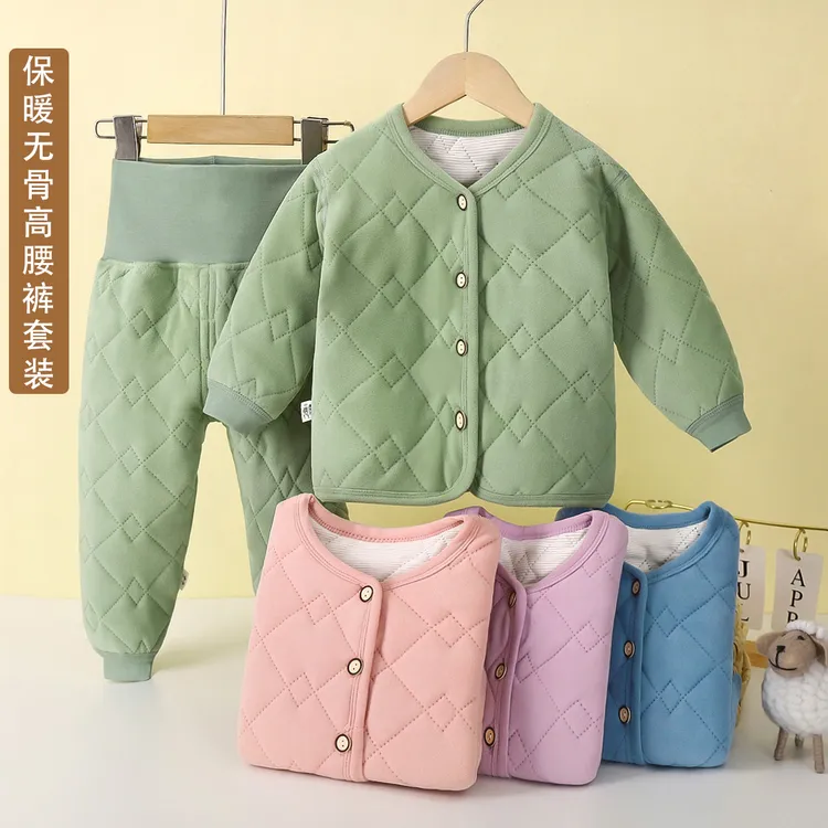 男女童无骨保暖内衣宝宝秋冬家居服儿童加厚睡衣婴儿加棉护肚套装