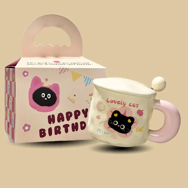 少女心小猫马克杯可爱奶fufu卡通家用水杯送姐妹朋友生日陶瓷可爱