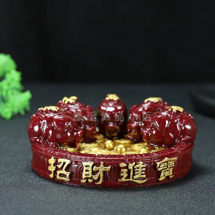 天然朱砂紫金砂高质量小猪喝水茶宠摆件吉祥物饰品元宝纳福聚宝盆