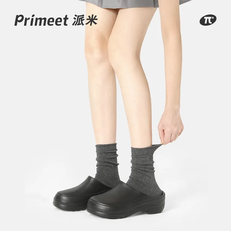 【达人专属】Primeet派米灰色袜子女堆堆袜秋冬中筒袜黑白色配小皮鞋无骨棉袜