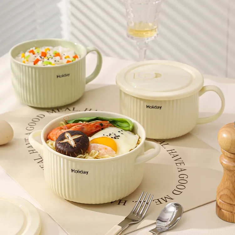 稻森陶瓷保鲜泡面碗可微波加热冷藏带盖密封家用饭盒便当学生宿舍