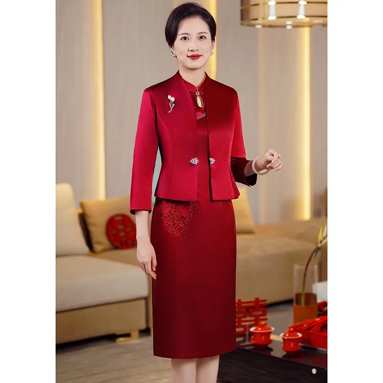 【多色选套装】喜婆婆妈妈婚宴礼服改良旗袍年轻母亲礼服平时可穿J