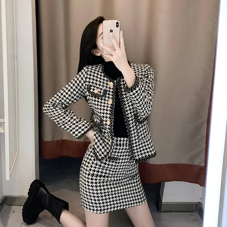 时尚御姐炸街两件套秋装小个子名媛小香风毛呢裙子套装洋气女春秋