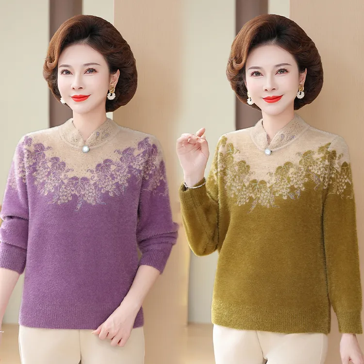 不起球加绒加厚洋气中老年针织衫女士秋冬女装妈妈装长袖保暖冬季
