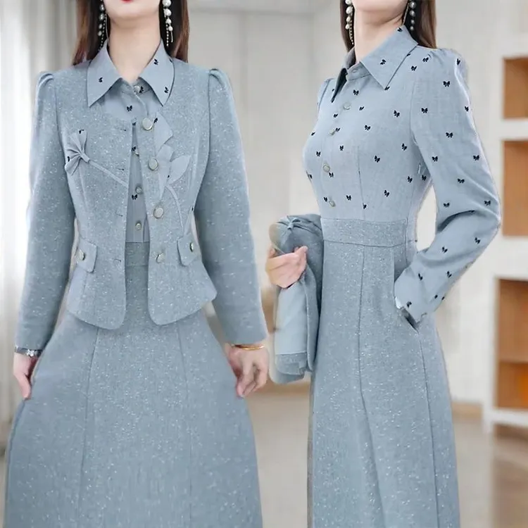 时尚休闲套装裙女2025年秋季新款小香风外套长袖连衣裙两件套