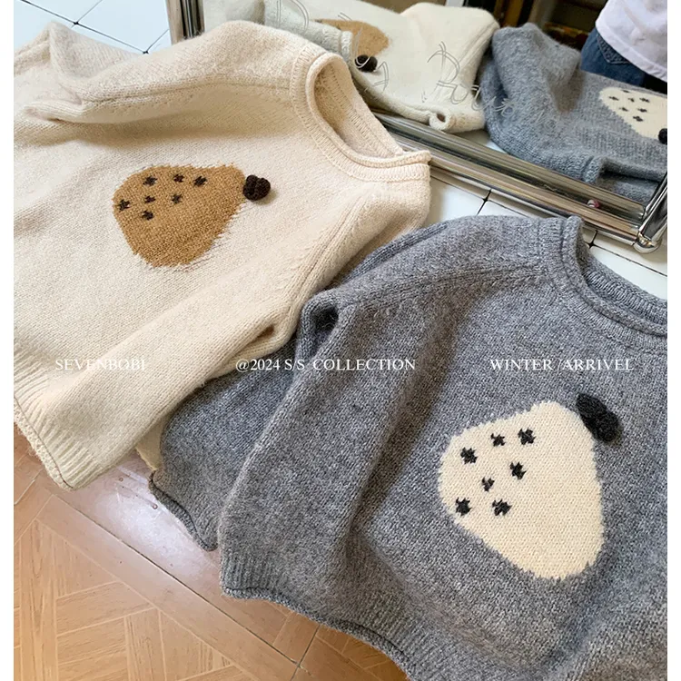 女童春秋韩版宽松圆领卡通毛衣春秋装新款儿童休闲可爱针织上衣