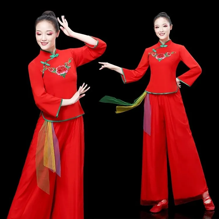 2025年广场舞秧歌服演出服中老年喜庆腰鼓服民族舞扇子舞跳舞服