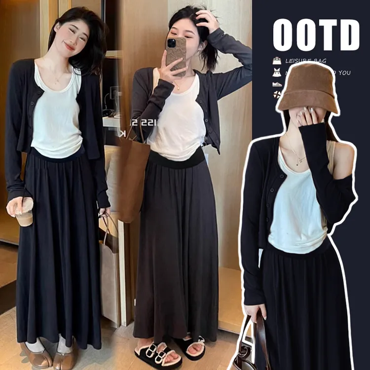 孕妇装秋季2024新款穿搭今年流行漂亮高级感韩剧穿搭小香风3件套