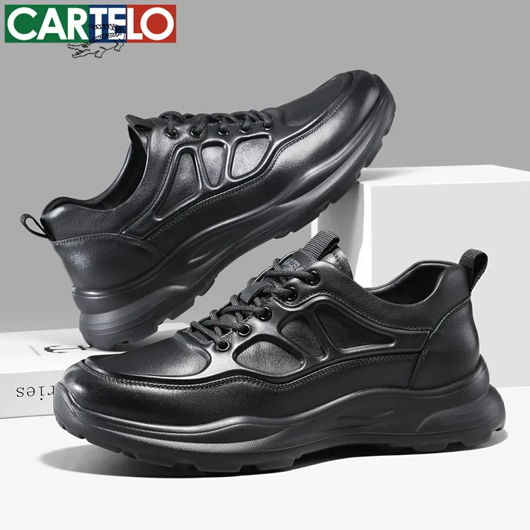 CARTELO/卡帝乐鳄鱼真皮休闲皮鞋男士上班通勤商务黑色开车鞋子