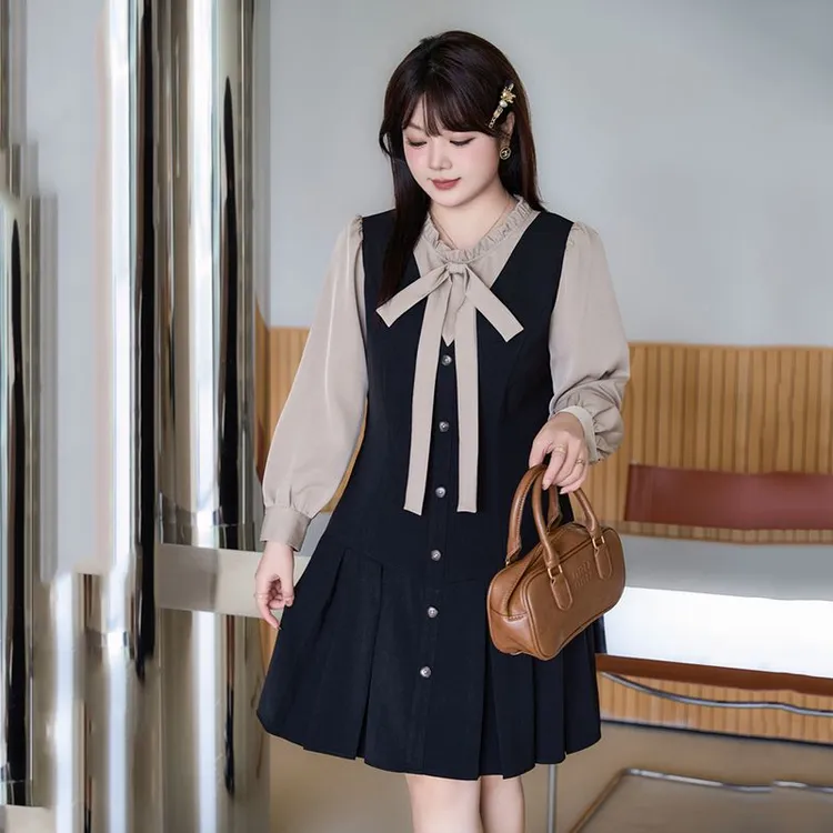 2024秋冬装新款法式甜美气质收腰A字遮肉显瘦百搭长袖百褶连衣裙