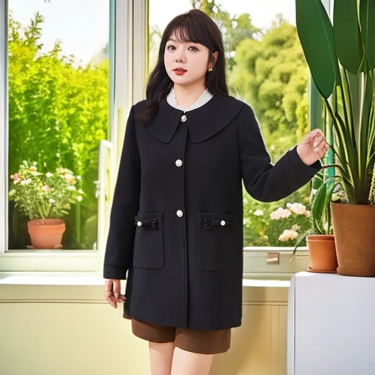 大码女装胖mm高级气质外搭2024秋冬季新款娃娃领中长款气质厚外套