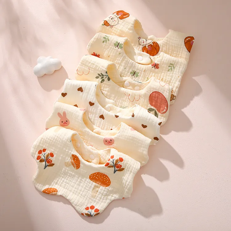 婴幼儿口水巾六层棉纱布花朵柔软加厚围嘴可调节新生儿幼儿用品