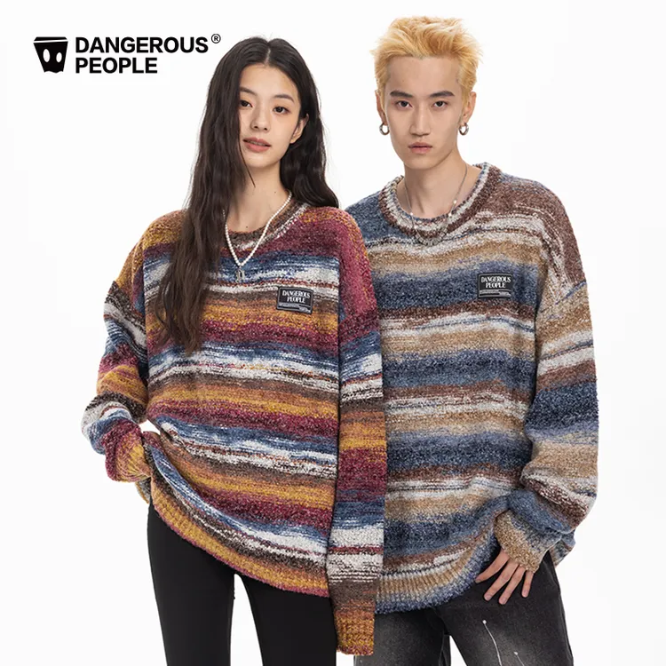 Dangerouspeople薛之谦dsp彩色条纹圆领毛衣秋冬潮宽松男友感穿搭