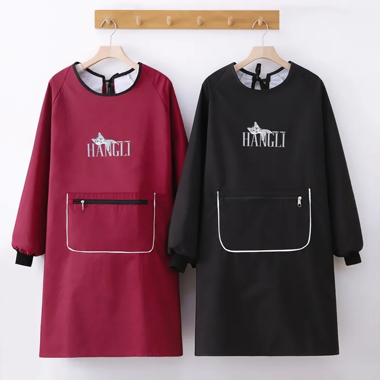 长袖围裙女防水防油污罩衣反穿衣透气不粘毛耐磨耐脏家用厨房做饭