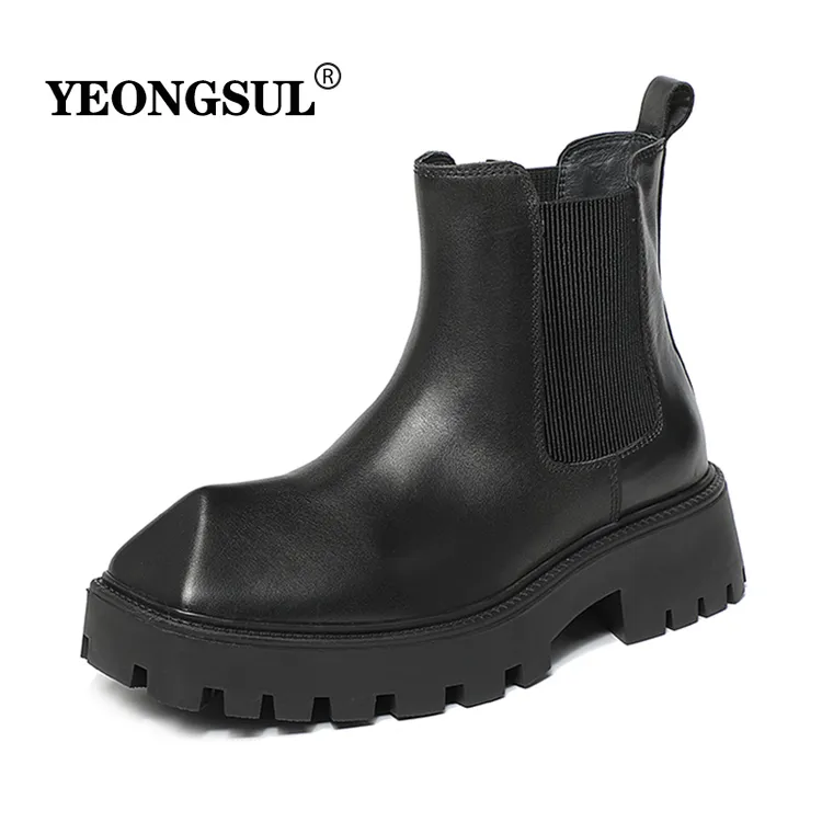 新款雅痞风高端男士6CM真皮增高鞋英时尚伦风黑色高帮机车靴