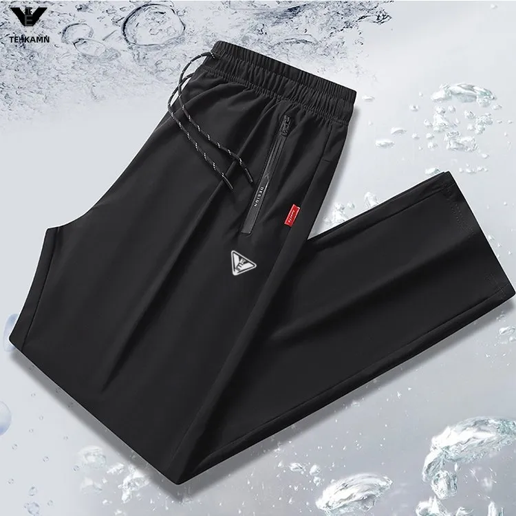 夏季速干裤冰丝男裤运动裤薄款跑步大码直筒速干运动裤宽松高弹力