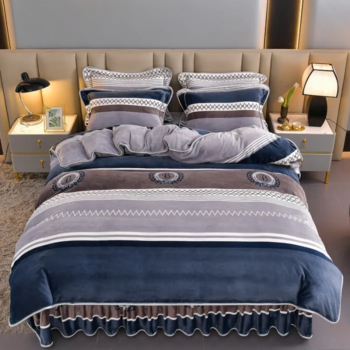 8-9斤毛绒加绒加厚保暖牛奶绒四件套冬季防静电毛绒被套四件套