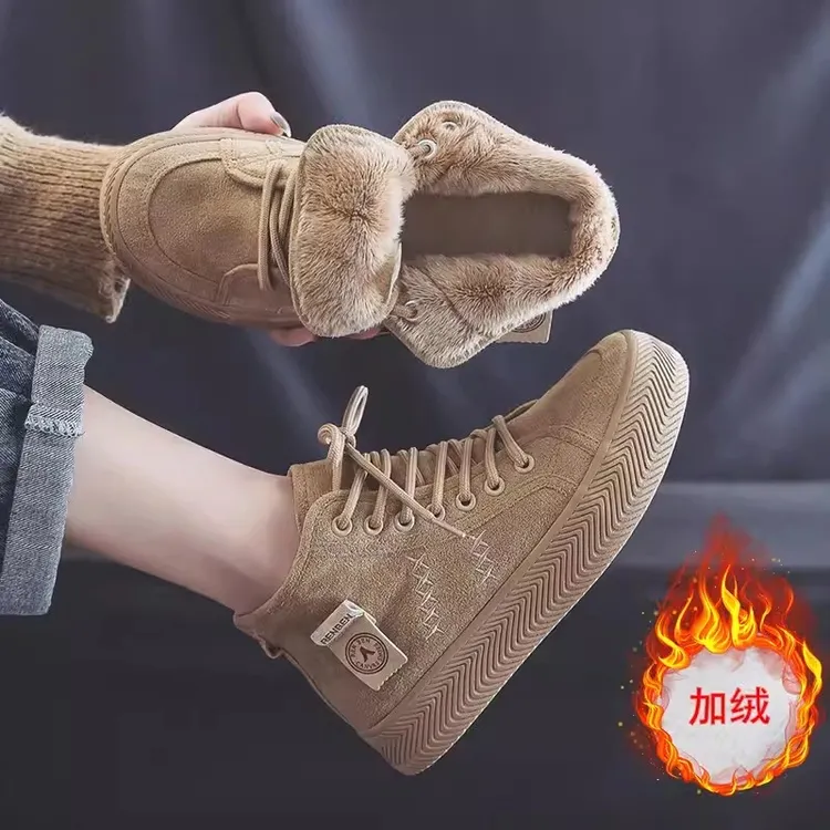 人本高帮厚底女鞋2025新款爆款秋冬百搭休闲鞋子保暖加绒加厚棉鞋