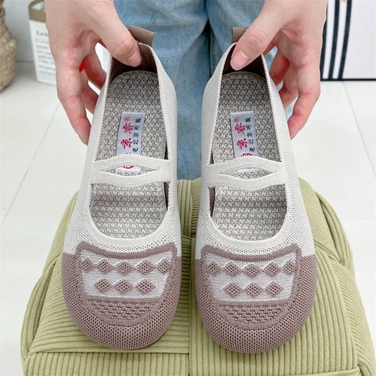 夏季新款老北京布鞋飞织透气女单鞋软底舒适轻便浅口妈妈鞋