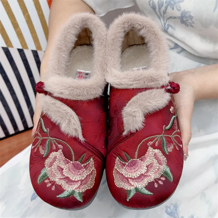 京睿（女鞋）老北京布鞋女加绒加厚保暖棉鞋民族风奶奶鞋妈妈棉鞋