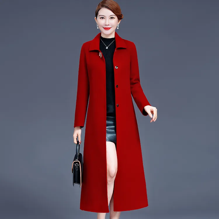 2025秋冬新款双面羊毛呢大衣女过膝呢子大衣中年妈妈长款毛呢外套