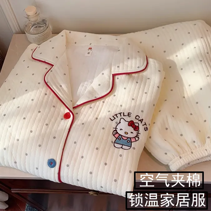 【秋冬夹层多款】长袖睡衣女春秋保暖空气棉夹层可爱学生秋冬家居服